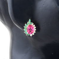 3.74 Ct Oval Pink Topaz 9K Gold Earrings