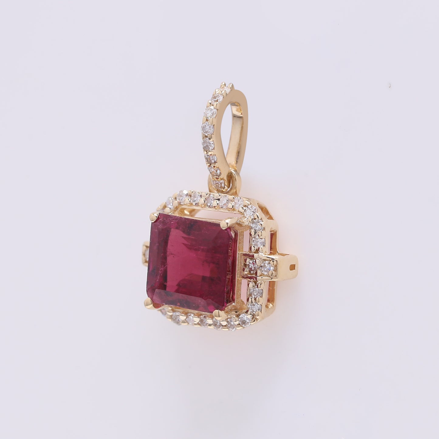 1.34 Ct Octagon Step Cut Natural Rubellite 14K Gold Pendant