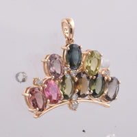 3.85 Ct Oval Natural Multi-Coloured Tourmaline 14K Gold Pendant