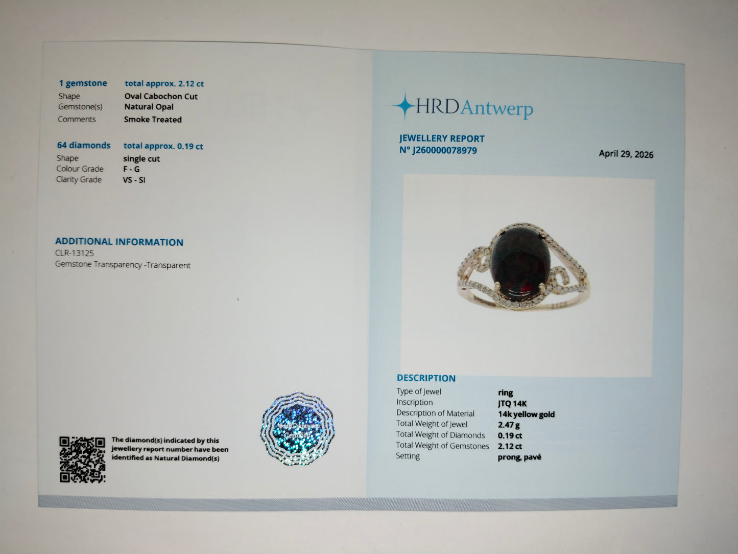 2.31 Ct Oval Cabochon Cut Natural Opal 14K Gold Ring