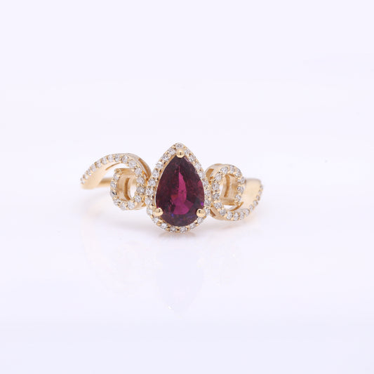 1.25 Ct Pear Mixed Cut Natural Tourmaline 14K Gold Ring