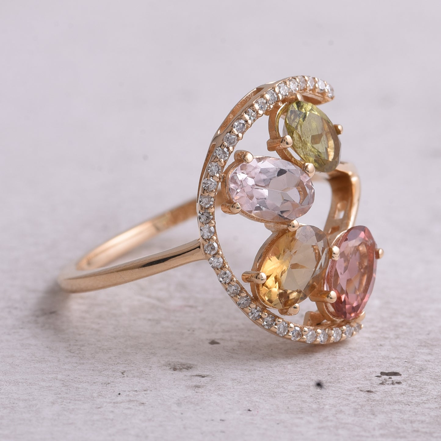 1.64 Ct Oval Natural Multi-Coloured Tourmaline 14K Gold Ring