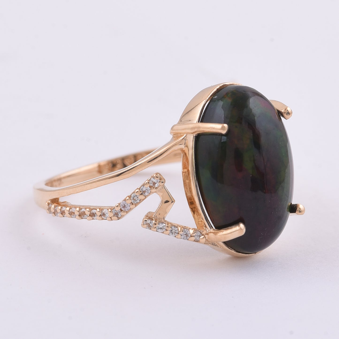3.49 Ct Oval Natural Black Opal 14K Gold Ring
