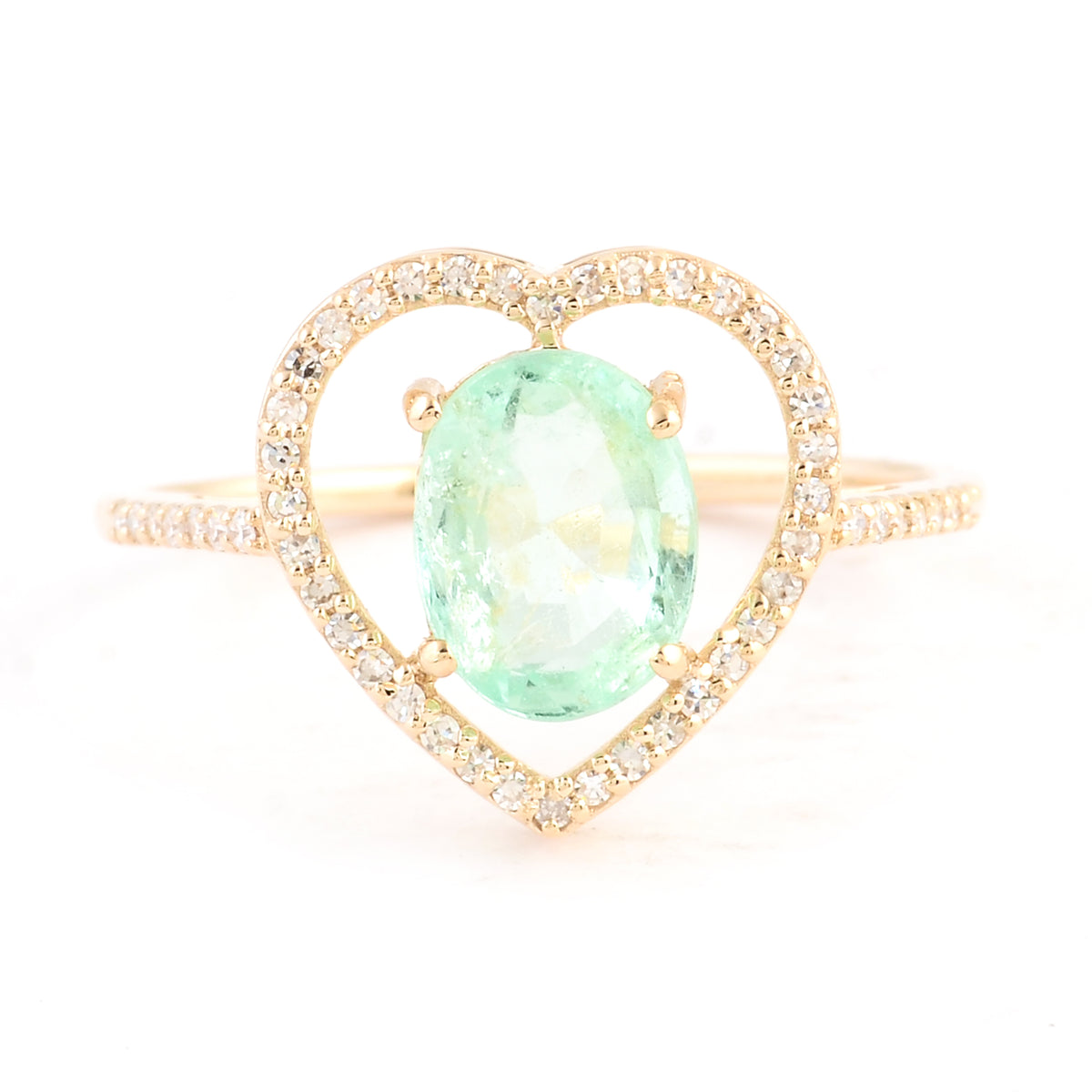 1.60 Ct Oval Mixed Cut Natural Beryl Emerald 14K Gold Ring
