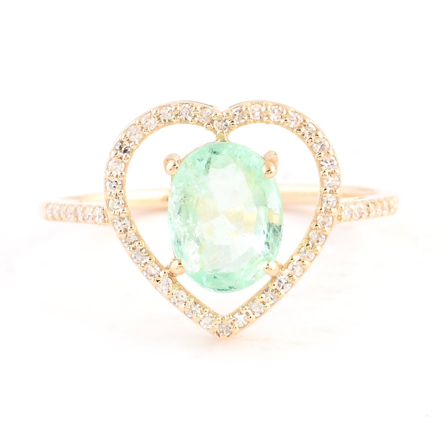 1.60 Ct Oval Mixed Cut Natural Beryl Emerald 14K Gold Ring