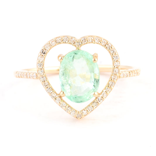 1.60 Ct Oval Mixed Cut Natural Beryl Emerald 14K Gold Ring