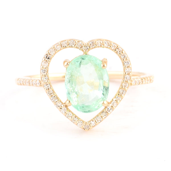 1.60 Ct Oval Mixed Cut Natural Beryl Emerald 14K Gold Ring