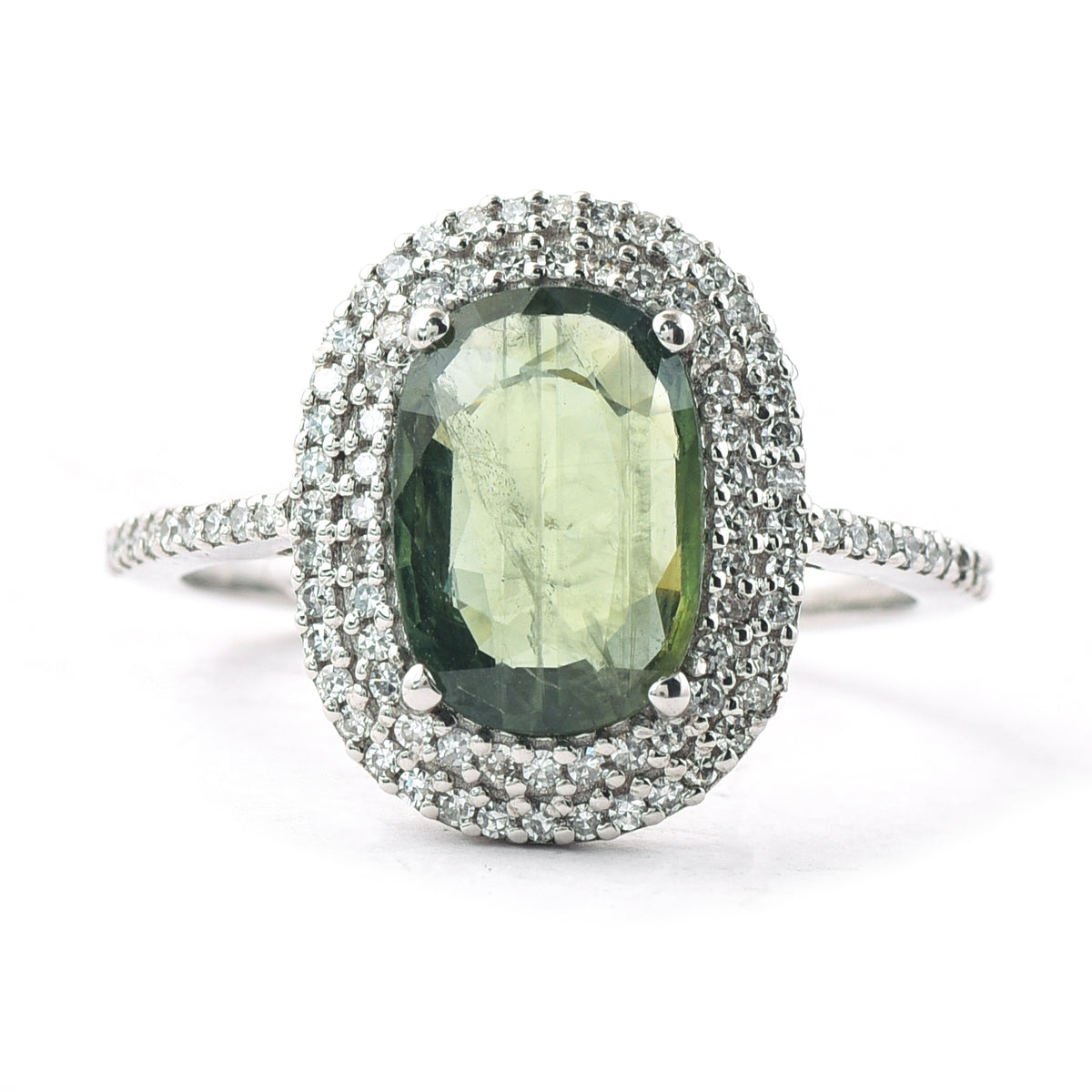 2.41 Ct Cushion Mixed Cut Natural Green Sapphire 950 Platinum Ring