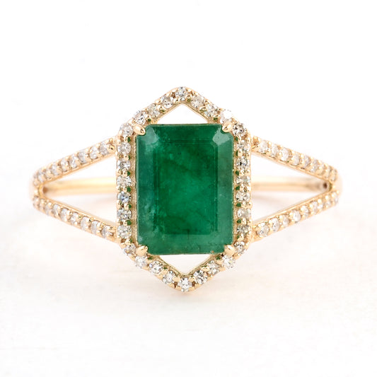 1.92 Ct Emerald Cut Natural Beryl Emerald 14K Gold Ring