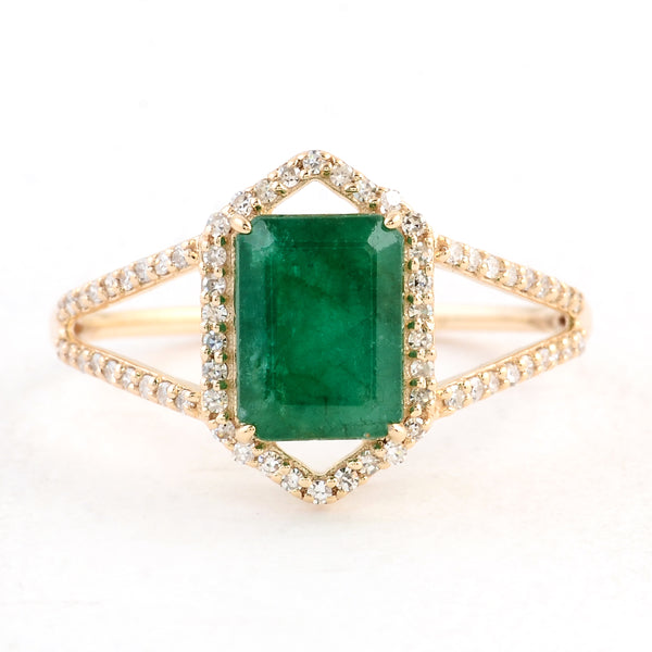 1.92 Ct Emerald Cut Natural Beryl Emerald 14K Gold Ring