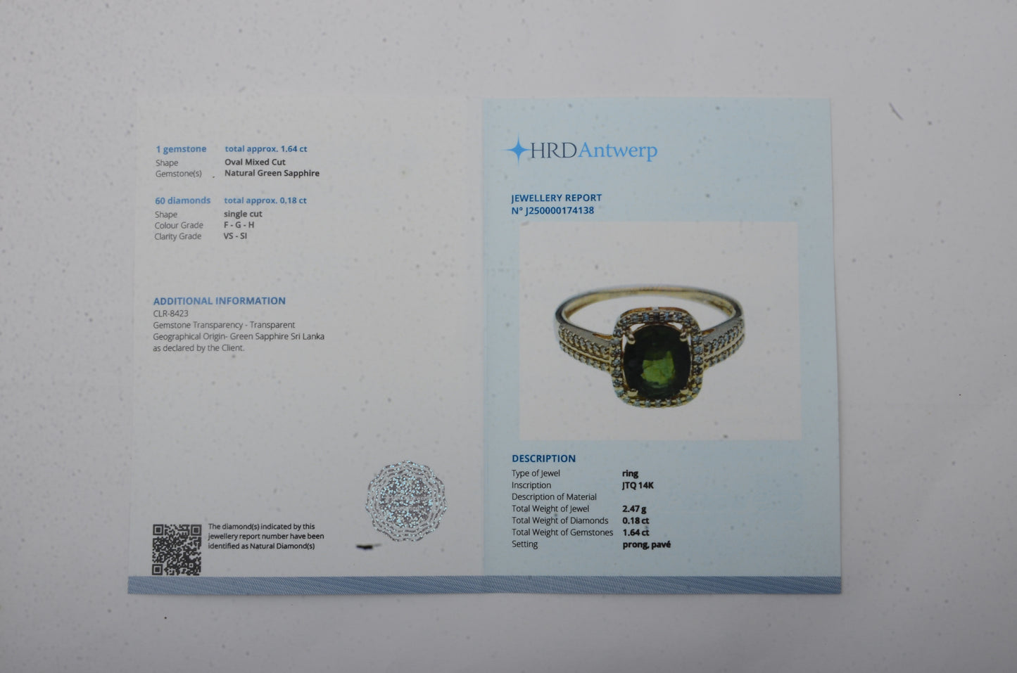 1.82 Ct Oval Mixed Cut Natural Green Sapphire 14K Gold Ring