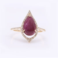 4.05 Ct Pear Cabochon Natural Ruby 14K Gold Ring