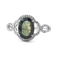 2.21 Ct Oval Mixed Cut Natural Green Sapphire 950 Platinum Ring