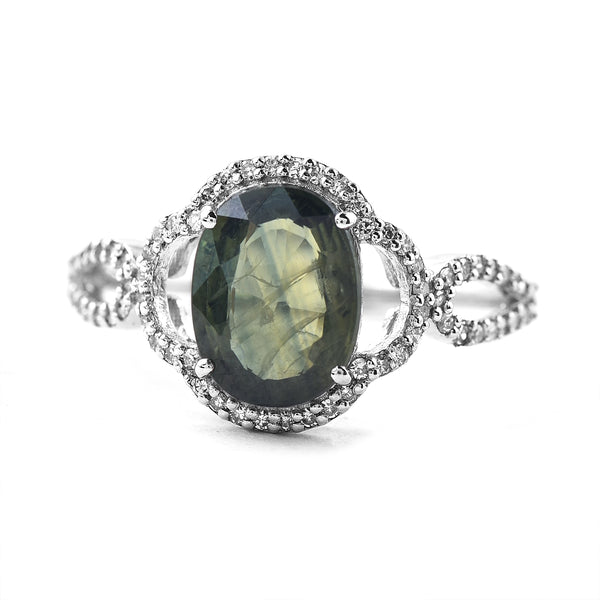 2.21 Ct Oval Mixed Cut Natural Green Sapphire 950 Platinum Ring
