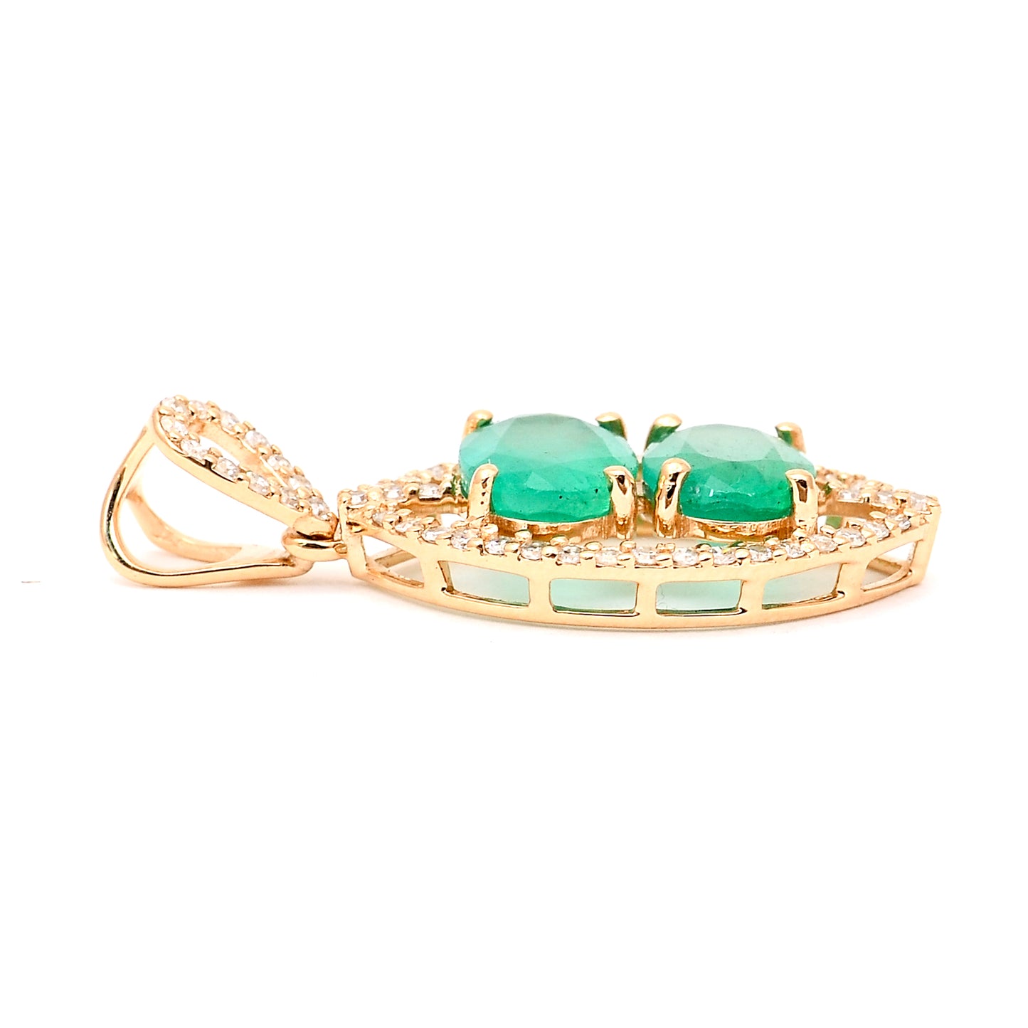 1.63 Ct Oval Mixed Cut Natural Emerald 14K Gold Pendant