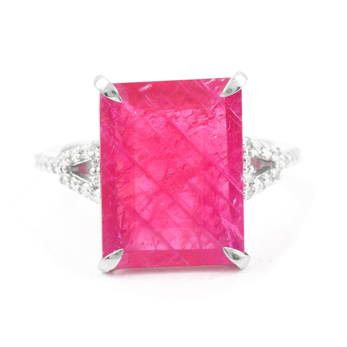 7.55 Ct Rectangular Step Cut Natural Corundum Ruby 950 Platinum Ring