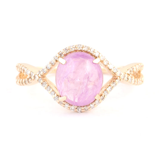 3.45 Ct Oval Cabochon Natural Corundum Pink Sapphire 14K Gold Ring