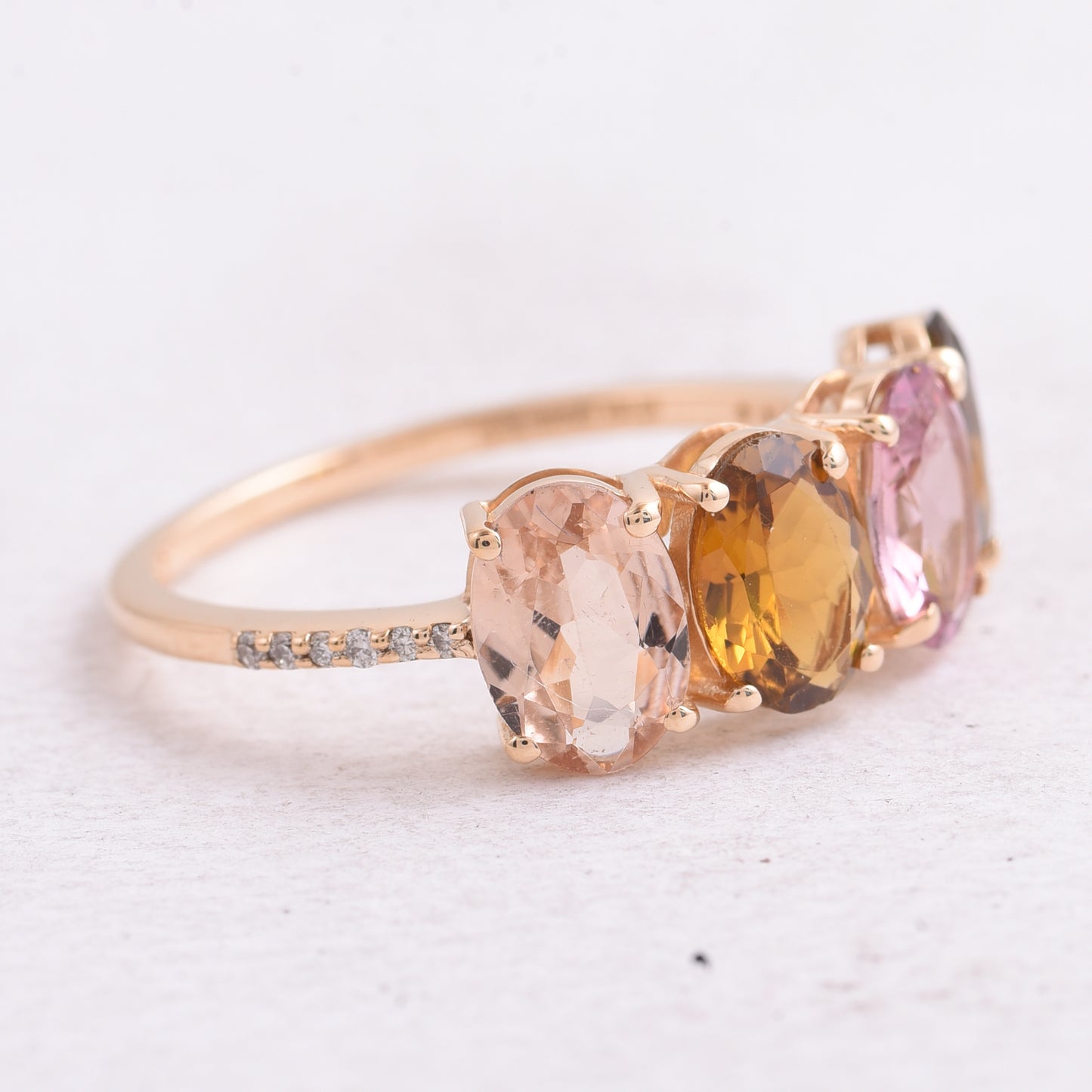 2.37 Ct Oval Mixed Cut Natural Multi-Coloured Tourmaline 14K Gold Ring