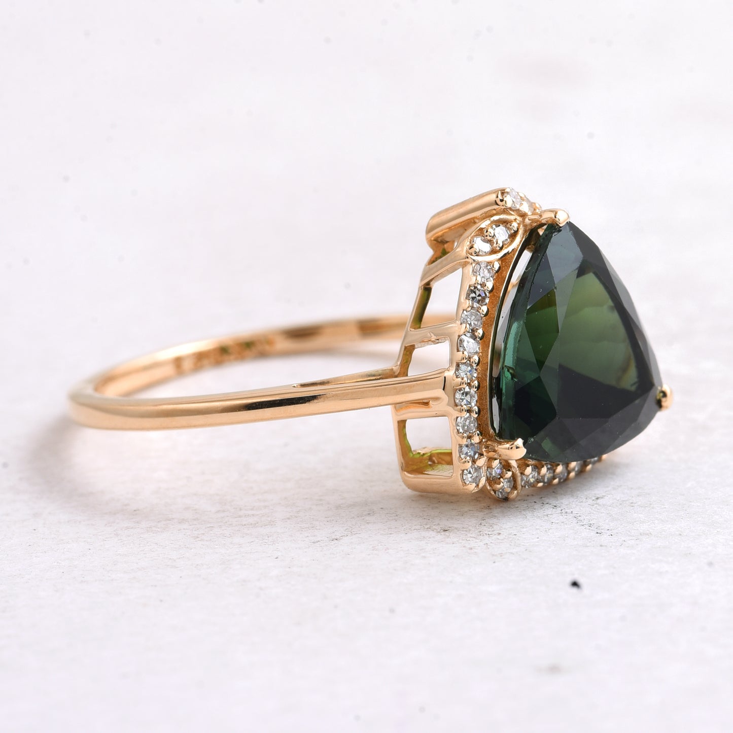 2.82 Ct Triangle Mixed Cut Natural Green Tourmaline 14K Gold Ring