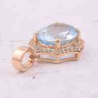 2.33 Ct Oval Mixed Cut Natural Aquamarine 14K Gold Pendant