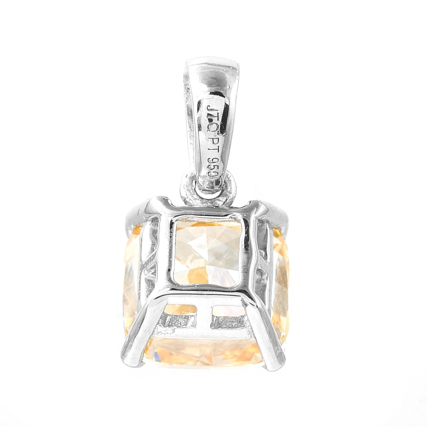1.99 Ct Square Cushion Modified Brilliant Yellow Lab Grown Diamond 950 Platinum Pendant