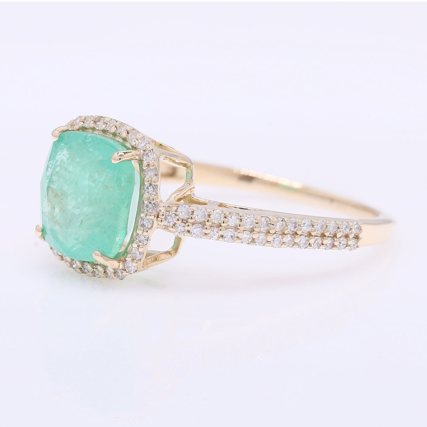2.52 Ct Cushion Mixed Cut Natural Emerald 14K Gold Ring