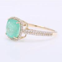 2.52 Ct Cushion Mixed Cut Natural Emerald 14K Gold Ring
