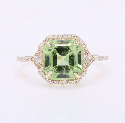 3.96 Ct Octagon Step Cut Natural Peridot 14K Gold Ring