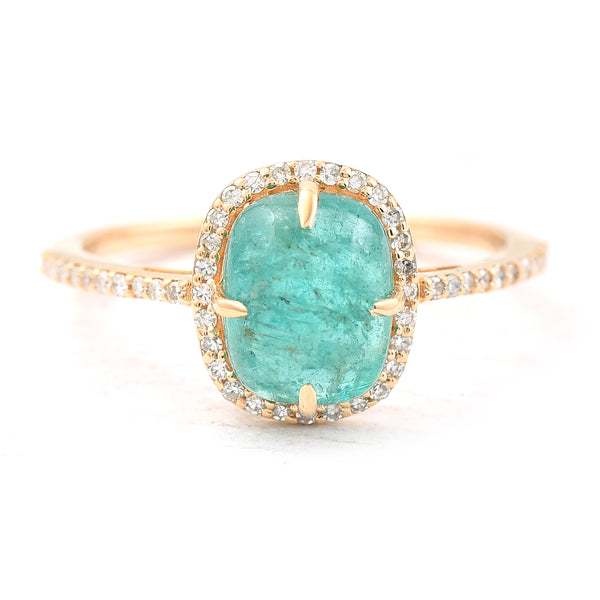 2.23 Ct Cushion Cabochon Cut Natural Emerald 14K Gold Ring