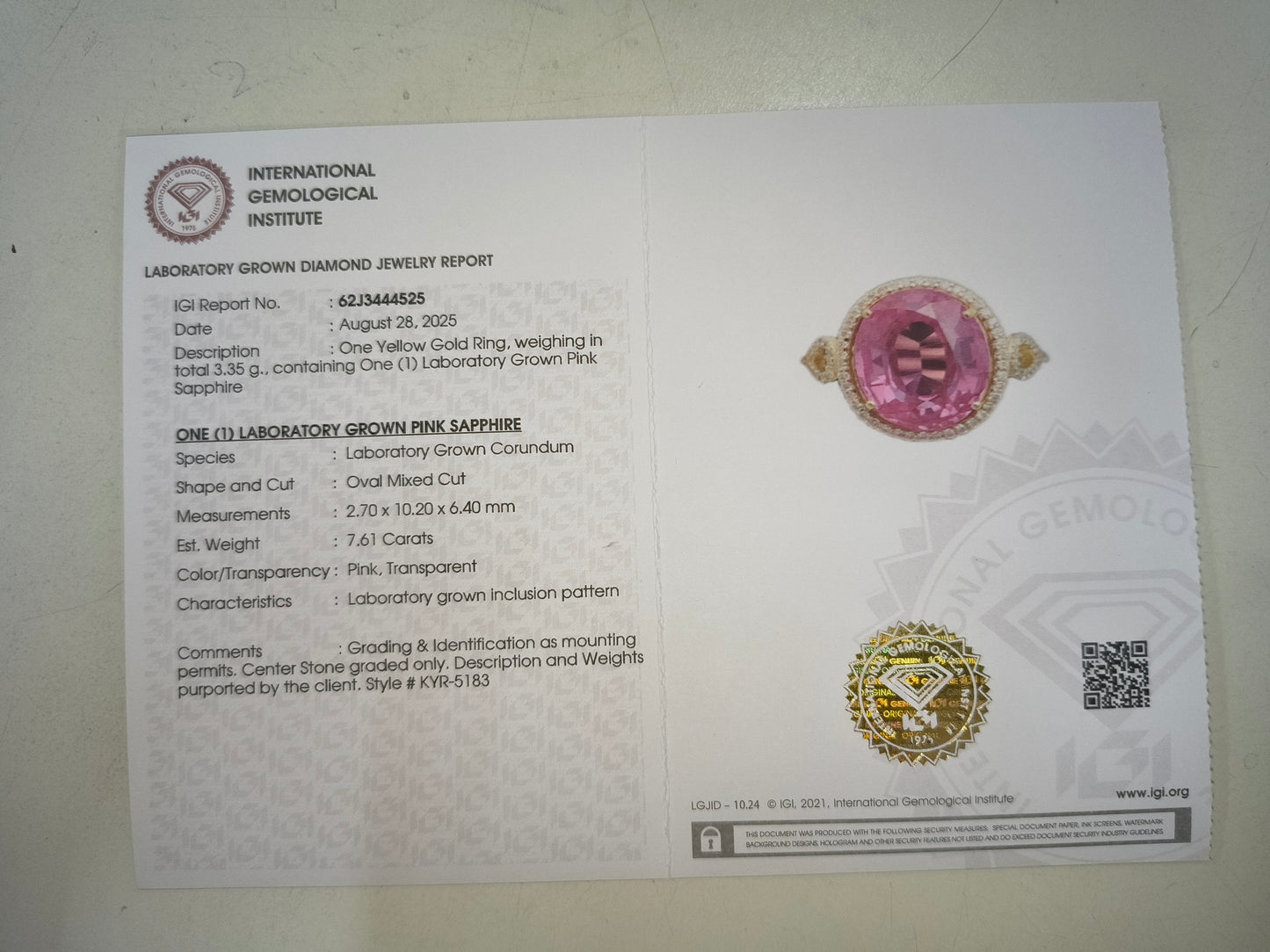 7.87 Ct Oval Mixed Cut Lab Grown Pink Sapphire 14K Gold Ring