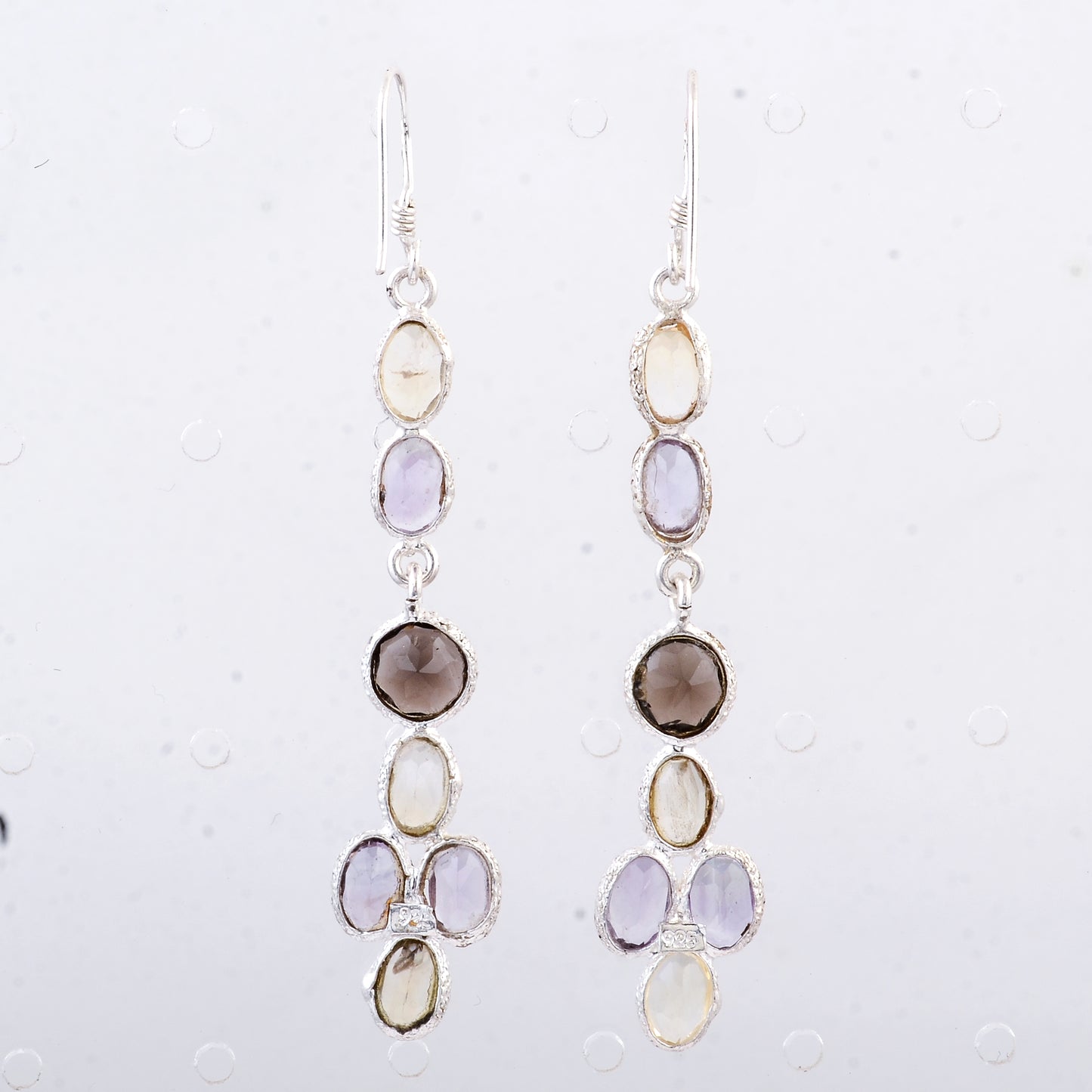 7.45 Ct Smoky Quartz, Citrine 925 Sterling Silver Earrings