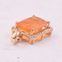 2.18 Ct Cushion Mixed Cut Natural Fire Opal 14K Gold Pendant