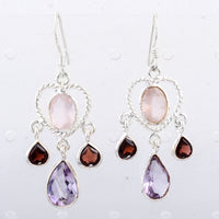 9.65 Ct Rose Quartz, Amethyst 925 Sterling Silver Earrings