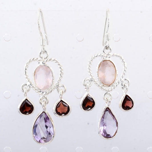 9.65 Ct Rose Quartz, Amethyst 925 Sterling Silver Earrings