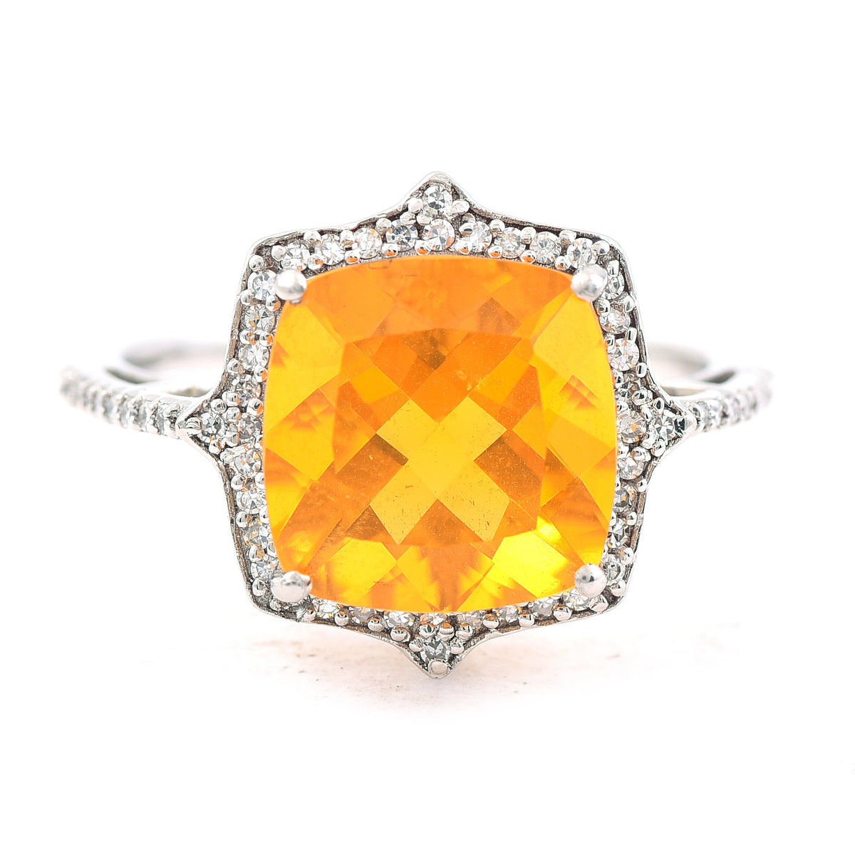 2.78 Ct Cushion Mixed Cut Natural Fire Opal 950 Platinum Ring