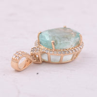 3.80 Ct Oval Mixed Cut Natural Emerald 14K Gold Pendant