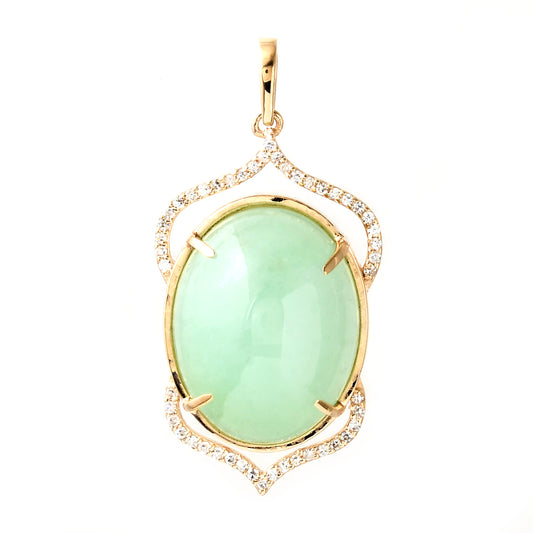 15.39 Ct Oval Cabochon Natural Beryl Emerald 14K Gold Pendant