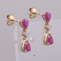 1.39 Ct Pear Natural Ruby 14K Gold Earrings