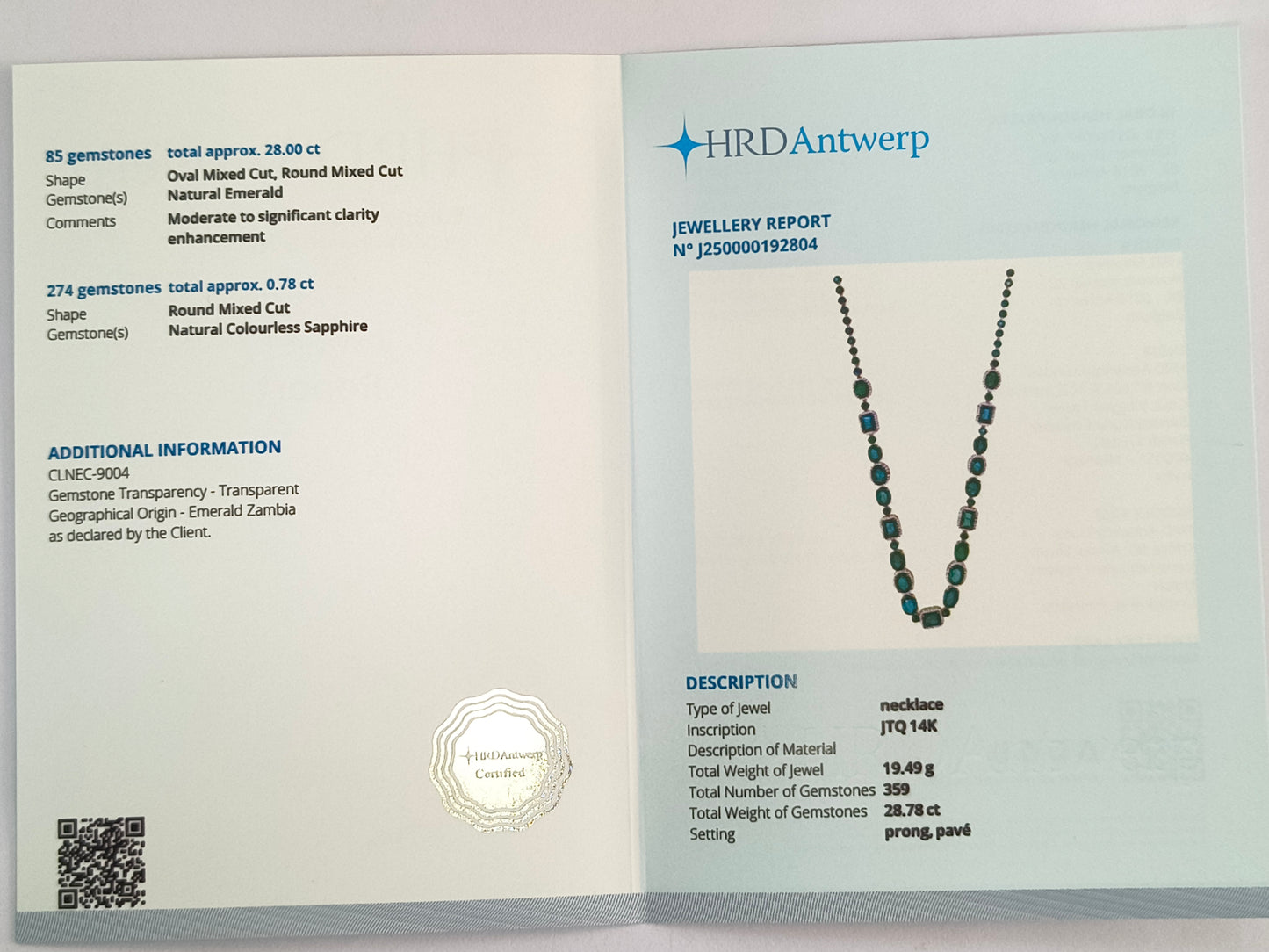 28.78 Ct Natural Emerald 14K Gold Necklace