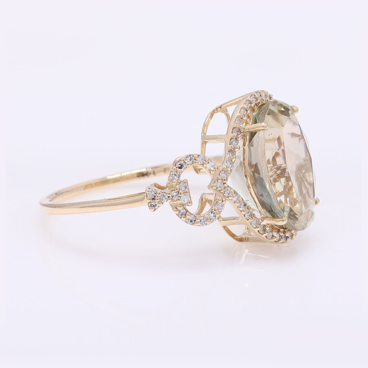 4.74 Ct Oval Mixed Cut Natural Plagioclase Feldspar Sunstone 14K Gold Ring
