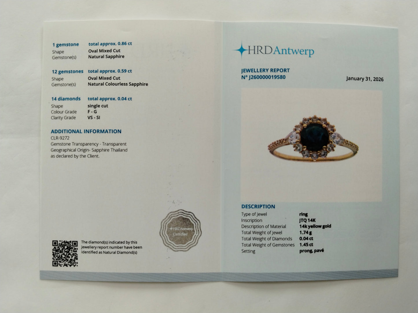 1.49 Ct Round Mixed Cut Natural Sapphire 14K Gold Ring