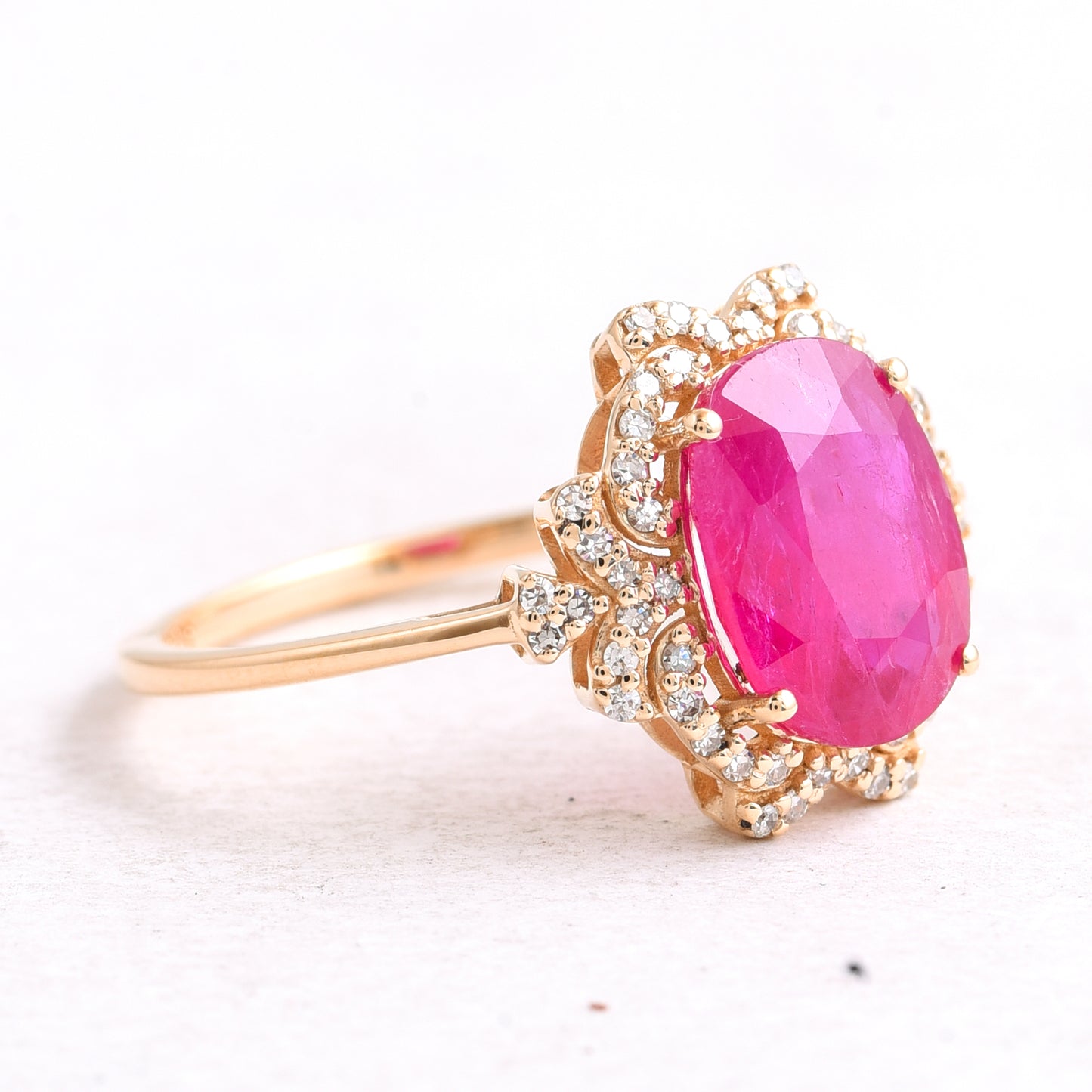 3.15 Ct Oval Mixed Cut Natural Ruby 14K Gold Ring