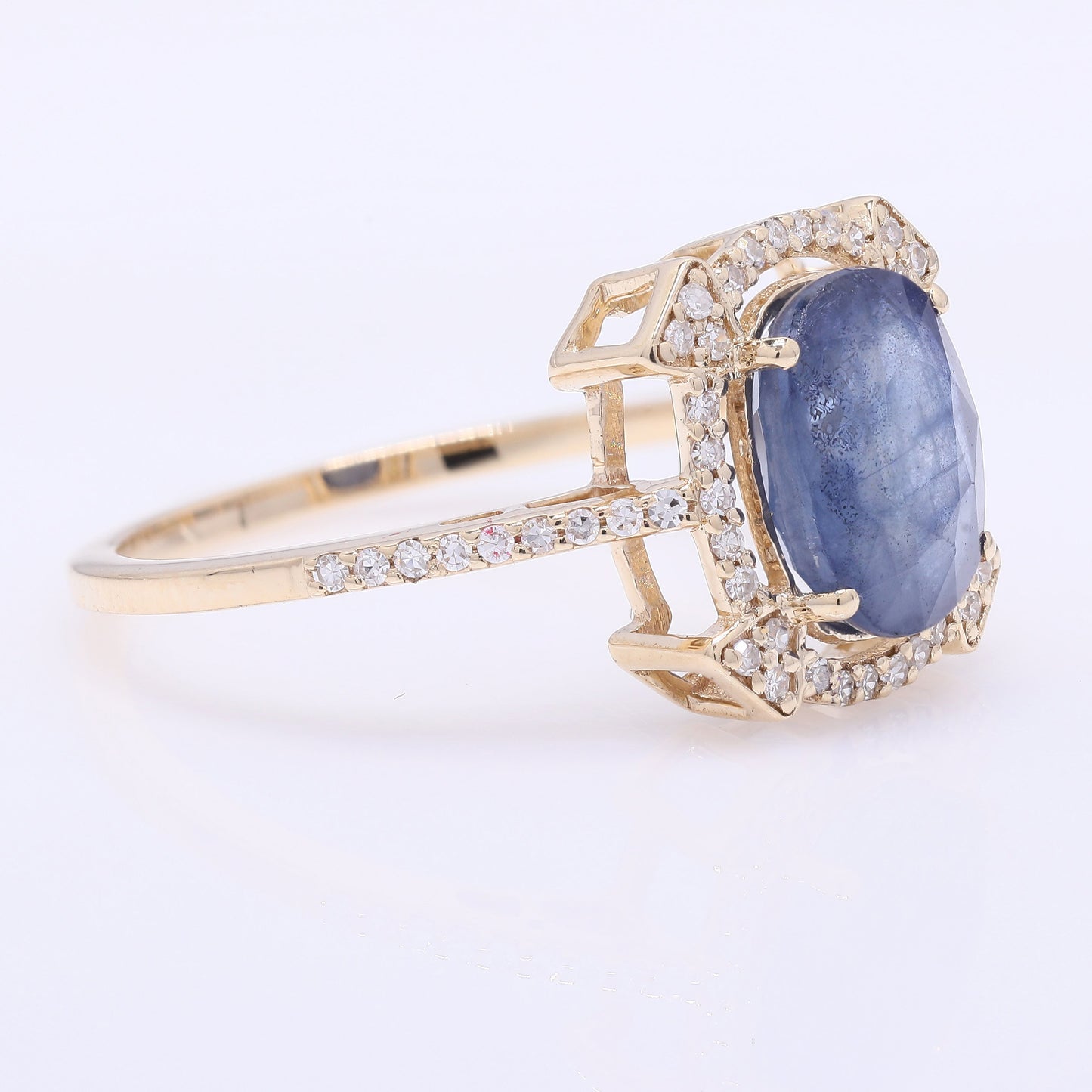 2.83 Ct Oval Mixed Cut Natural Sapphire 14K Gold Ring