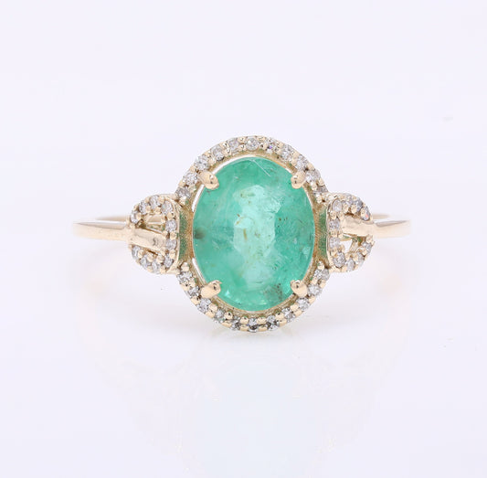2.04 Ct Oval Mixed Cut Natural Emerald 14K Gold Ring