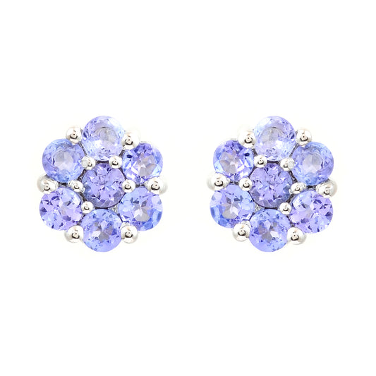 1.36 Ct Round Tanzanite 925 Sterling Silver Earrings