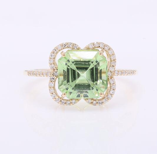 3.77 Ct Octagon Step Cut Natural Peridot 14K Gold Ring