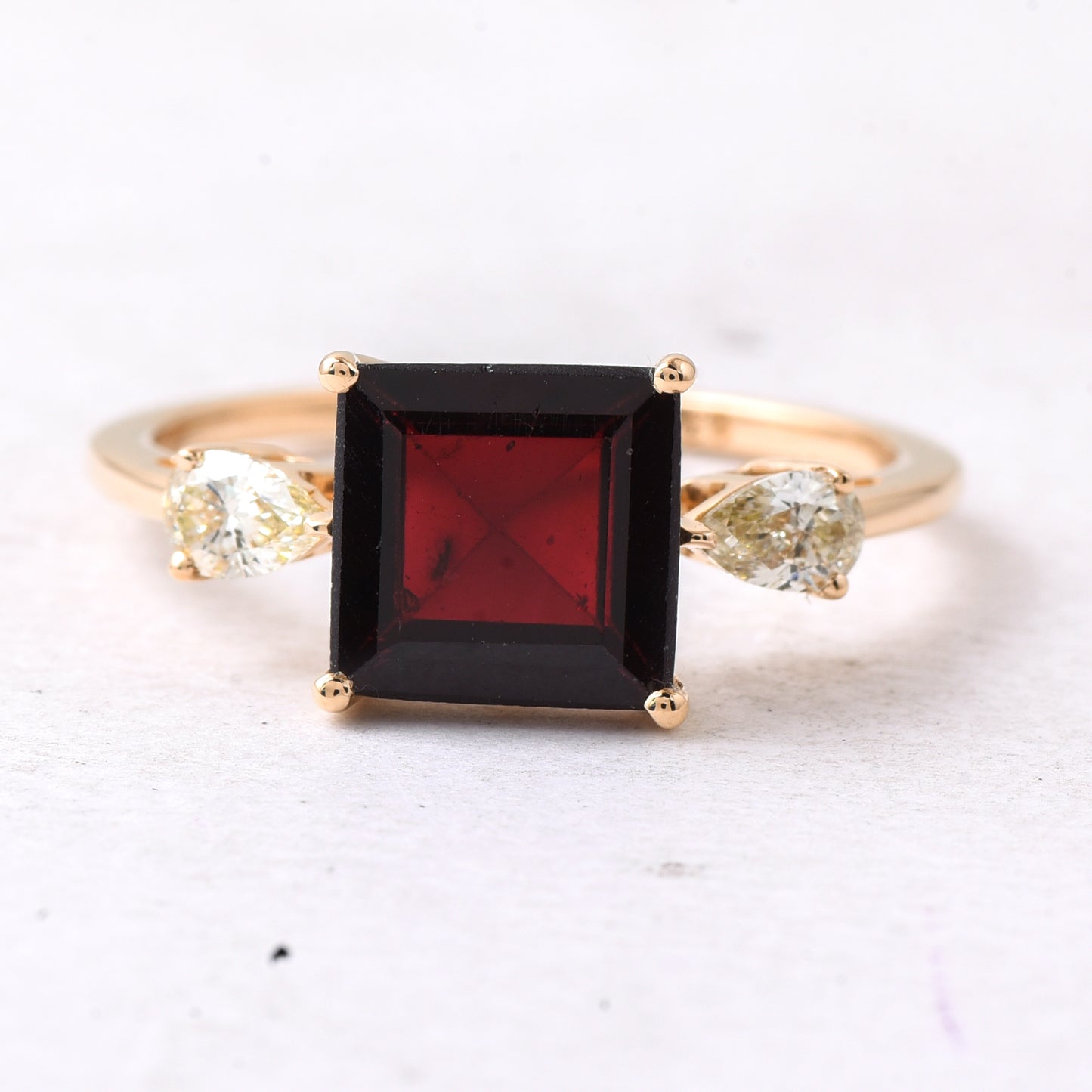 3.10 Ct Square Step Cut Natural Garnet 14K Gold Ring