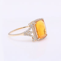 2.22 Ct Rectangular Cushion Mixed Cut Natural Fire Opal 14K Gold Ring