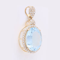2.51 Ct Oval Mixed Cut Natural Aquamarine 14K Gold Pendant