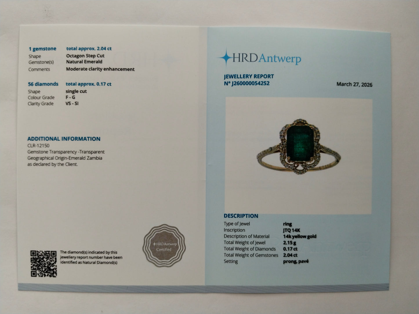 2.21 Ct Octagon Step Cut Natural Emerald 14K Gold Ring
